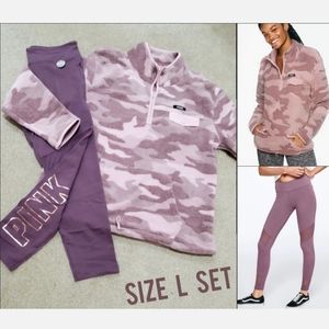 VS Pink Polar Fleece Pullover Mesh Yoga Leggings